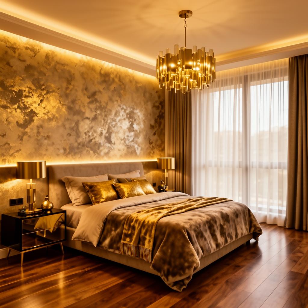 Luxury master bedroom with designer wallpaper