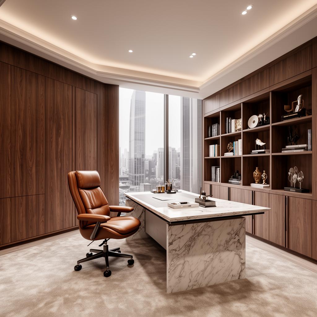 Modern executive office with wood paneling