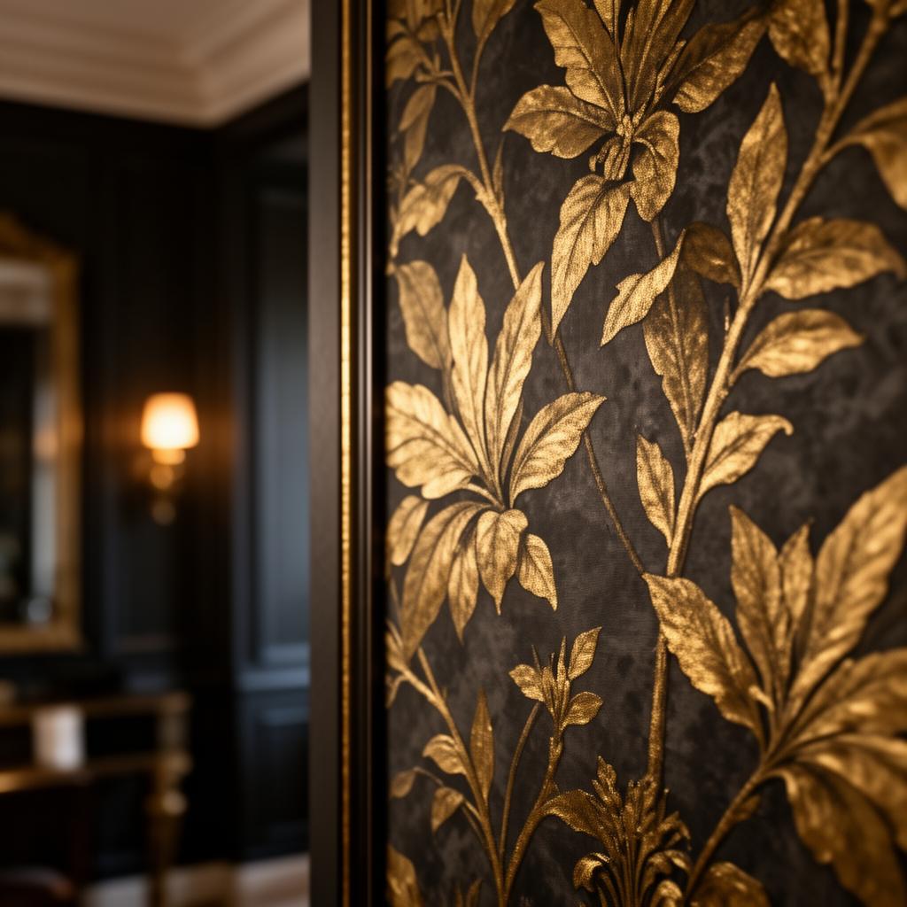 Luxury gold botanical wallpaper detail